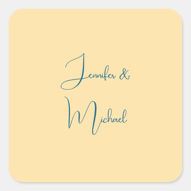 Calligraphy Names Elegant Plain Simple Beige Color Square Sticker (Front)