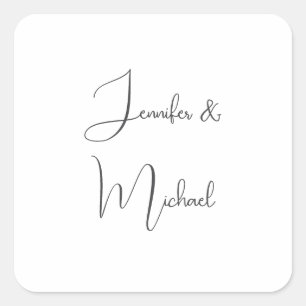 Calligraphy Names Elegant Plain Simple Grey White Square Sticker