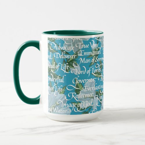 Calligraphy Names of Christ  Bright Blue Mug