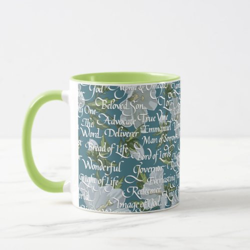 Calligraphy Names of Christ  Teal Mug