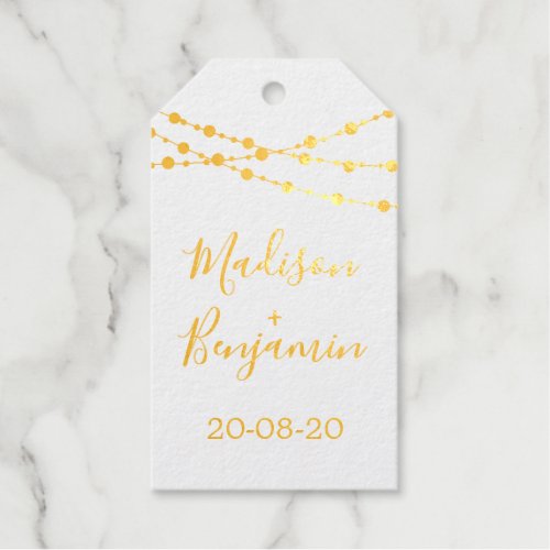 Calligraphy Names Wedding Date Lights Thank You Foil Gift Tags