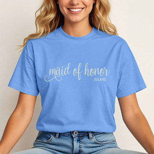 Calligraphy Natural on Carolina Blue Maid of Honor T-Shirt
