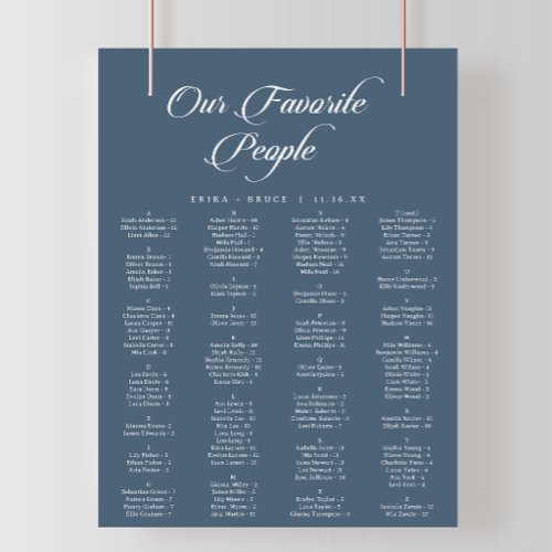 Calligraphy Navy Blue Printable Seating Chart