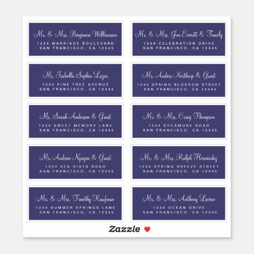 Calligraphy Navy Blue Wedding Guest Address Labels