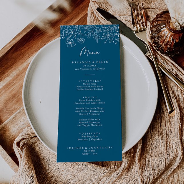 Calligraphy Navy Wildflower Dinner Menu (Creator Uploaded)