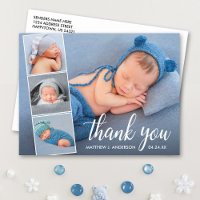 Calligraphy New Baby 4 Photo Collage Thank You Postcard
