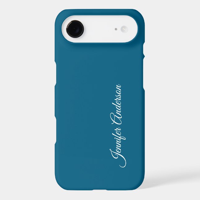 Calligraphy Ocean Blue Color Personalized Name iPhone Case (Back)