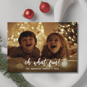 Calligraphy Oh What Fun Baby Christmas Photo Holiday Card