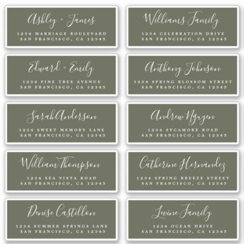 Calligraphy Olive Green Guest Address Labels