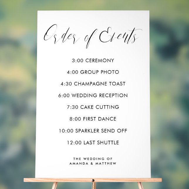 Calligraphy Order of Events Wedding Timeline Acrylic Sign (Neutral)