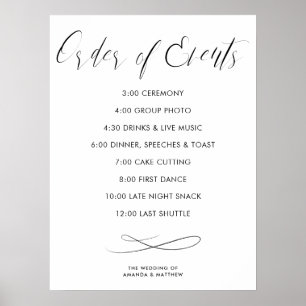 Calligraphy Order of Events Wedding Timeline Poster