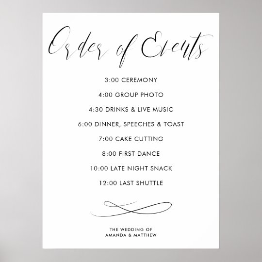 Calligraphy Order of Events Wedding Timeline Poster | Zazzle.com