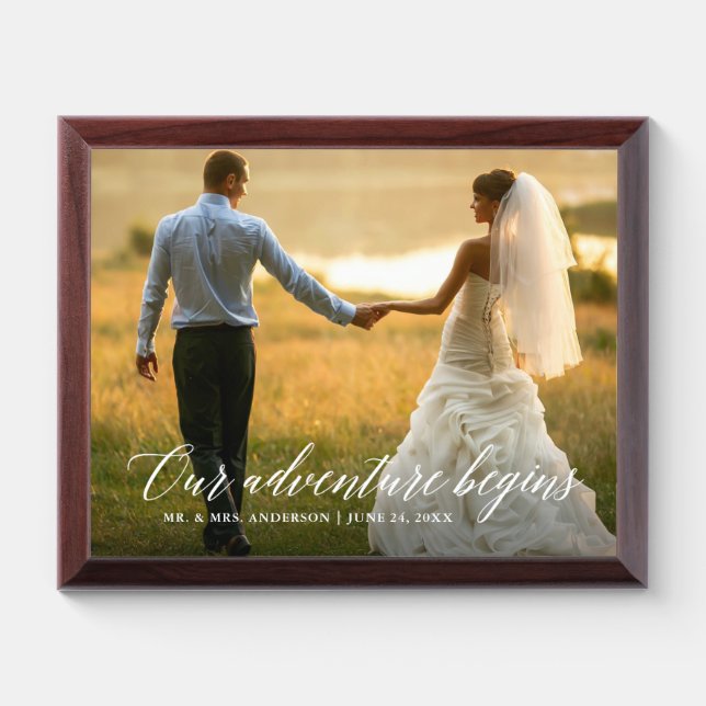 Calligraphy Our Adventure Begins Photo Plaque (Horizontal)