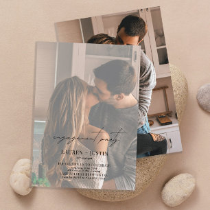 Calligraphy Overlay Faded 2 Photo Engagement Invitation