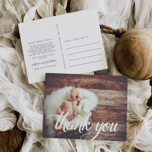 Calligraphy Overlay Photo Christening Thank You Postcard