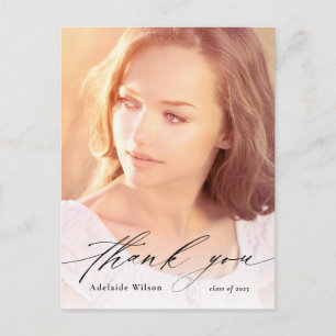 Calligraphy Overlay Photo Graduation Thank You Postcard