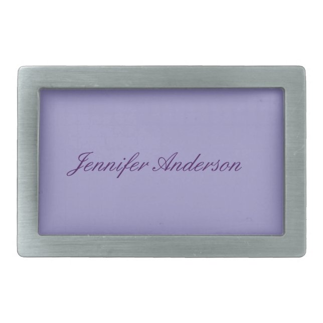 Calligraphy Pastel Pale Purple Personalized  Belt Buckle (Front)