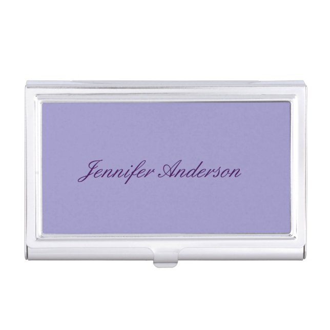 Calligraphy Pastel Pale Purple Personalized  Business Card Case (Front)