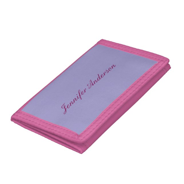 Calligraphy Pastel Pale Purple Personalized  Trifold Wallet (Bottom)