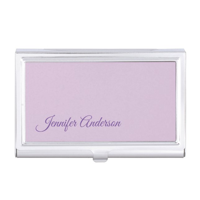 Calligraphy Pastel Thistle Pink Personalized Name Business Card Case (Front)