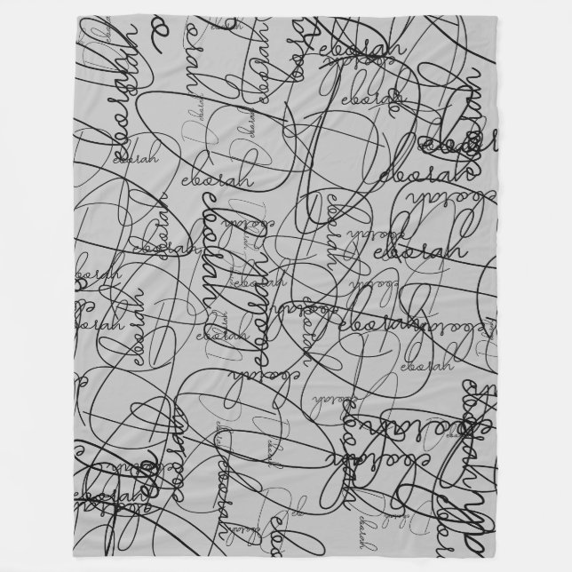 Calligraphy Pattern of Black Signatures on Gray  Fleece Blanket (Front)