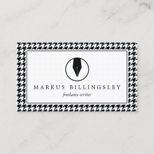 Calligraphy Pen Nib Logo with Houndstooth Pattern Business Card