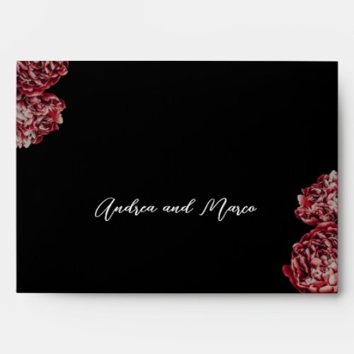 Calligraphy Peony Dark Gothic Wedding Invitation Envelope