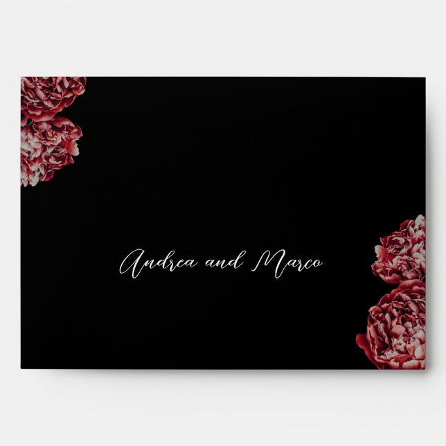 Calligraphy Peony Dark Gothic Wedding Invitation Envelope (Front)