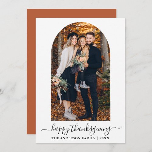 Calligraphy Photo Arch Thanksgiving Terracotta Holiday Card