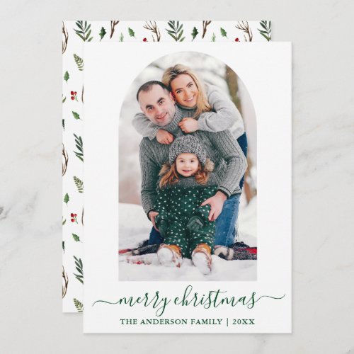 Calligraphy Photo Arch Watercolor Greenery Holly Holiday Card