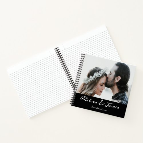 Calligraphy Photo Black Elegant Wedding Guest  Notebook