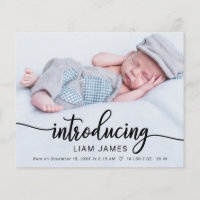 Calligraphy Photo Budget Birth Announcement Cards