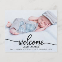 Calligraphy Photo Budget Birth Announcement Cards