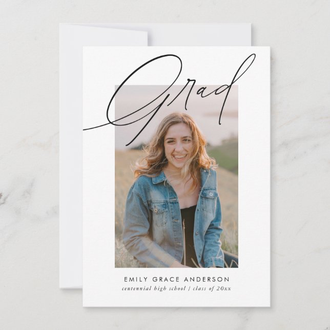 Calligraphy Photo Budget QR Wish List Graduation Invitation (Front)