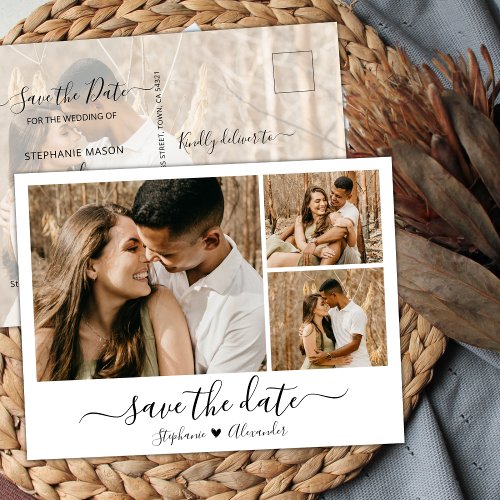 Calligraphy Photo Collage Save The Date Invitation