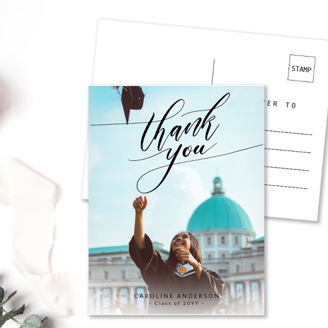Calligraphy Photo Graduation Blank Thank You  Postcard (Creator Uploaded)