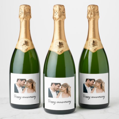 Calligraphy Photo Happy Wedding Anniversary Gift Sparkling Wine Label