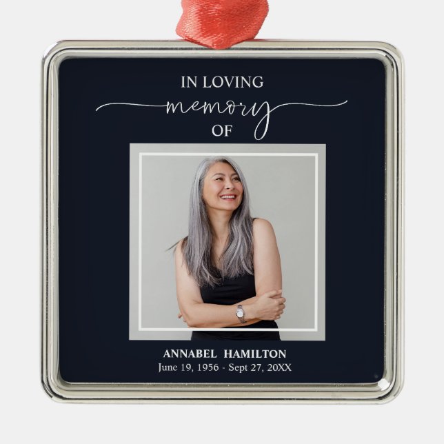 Calligraphy Photo Memorial Remembrance Metal Ornament (Front)