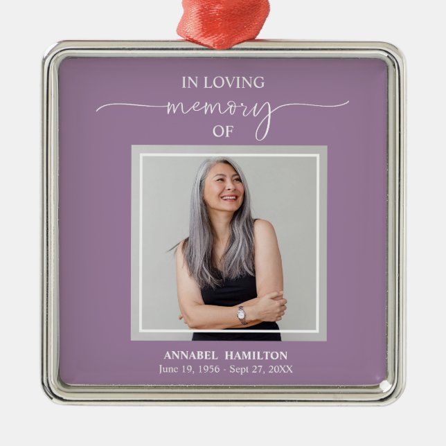 Calligraphy Photo Memorial Remembrance Metal Ornament (Front)