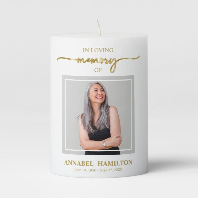 Calligraphy Photo Memorial Remembrance Pillar Candle (Front)