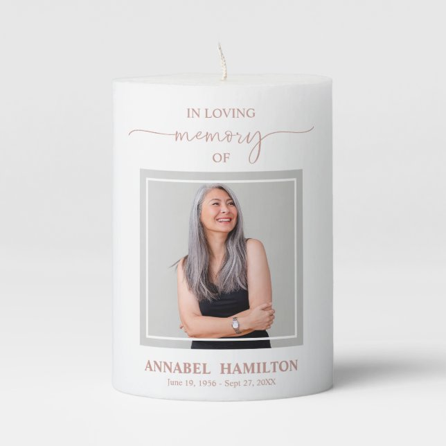 Calligraphy Photo Memorial Remembrance Pillar Candle (Front)