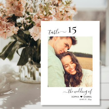 Calligraphy Photo Monogram Wedding Double Sided Table Number by LilyPaperDesign at Zazzle