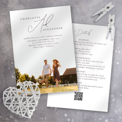 Calligraphy Photo QR Code All in One Wedding Invitation