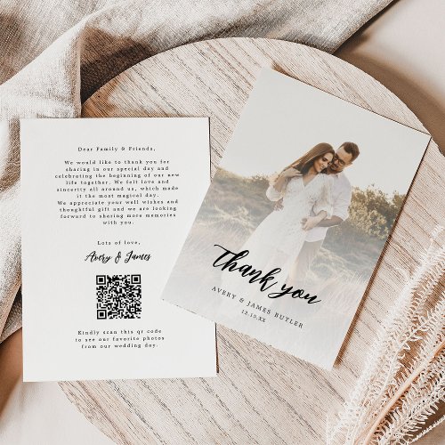 Calligraphy Photo Qr Code Wedding Thank You Card