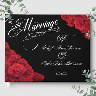 Calligraphy Photo Red Roses Black Wedding Guest Book