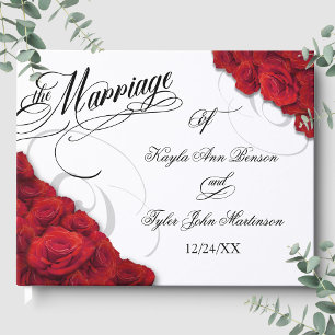 Calligraphy Photo Red Roses Wedding Guest Book