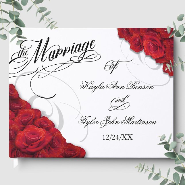 Calligraphy Photo Red Roses Wedding Guest Book (Calligraphy Photo Red Roses Wedding Guest Book Front)