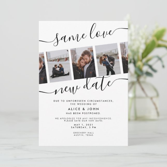Calligraphy Photo Same Love New Date Wedding Announcement (Standing Front)