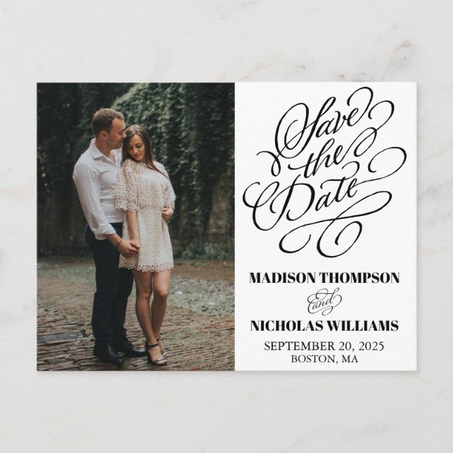 Calligraphy Photo Save The Date Postcards (Front)