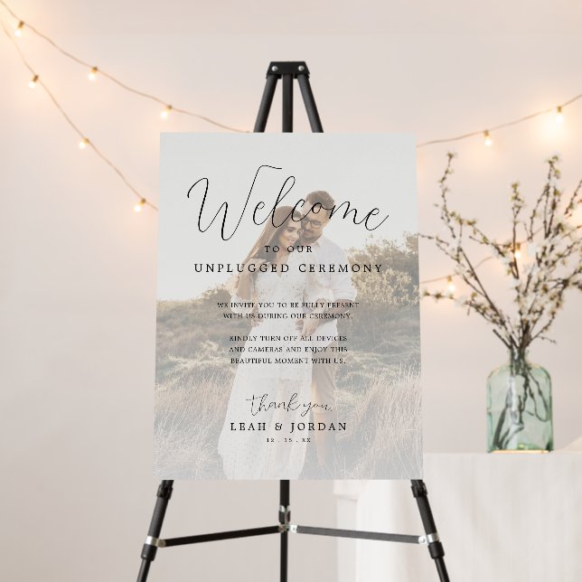 Calligraphy Photo Unplugged Wedding Ceremony Sign (In Situ (Stand))